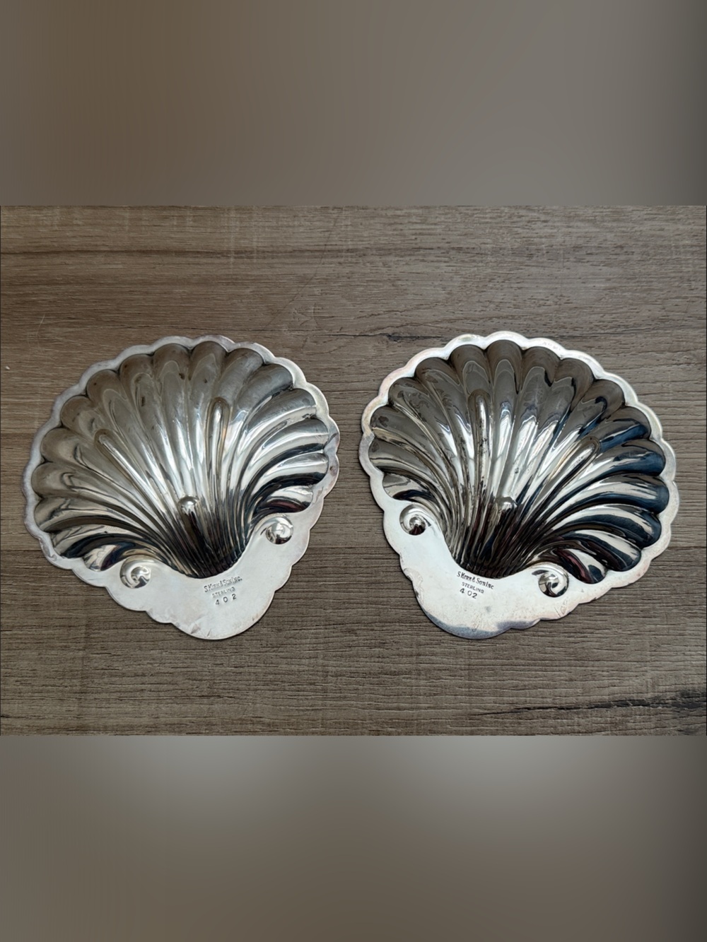 S. Kirk & Son Sterling Silver #402 Shell Bon Bon Dishes Pair 170g Vintage